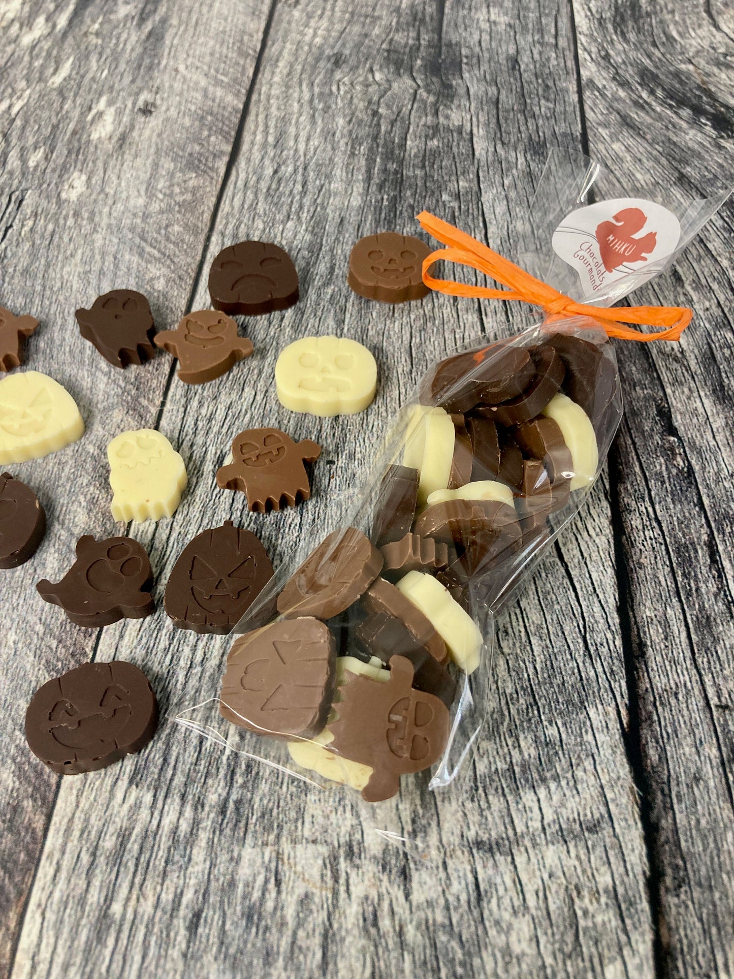 Sachet de fantômes et citrouilles en chocolat