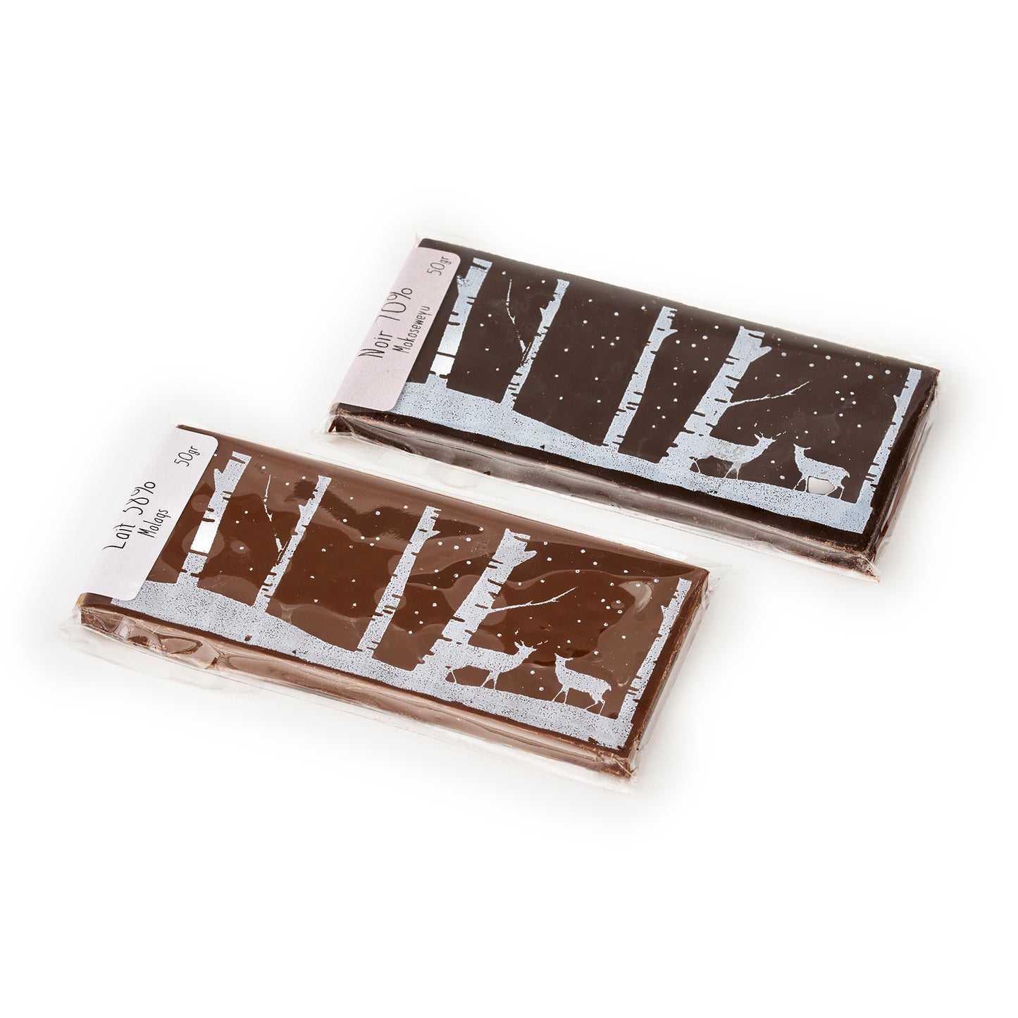 Tablette motif bouleaux et cerfs chocolat lait ou noir