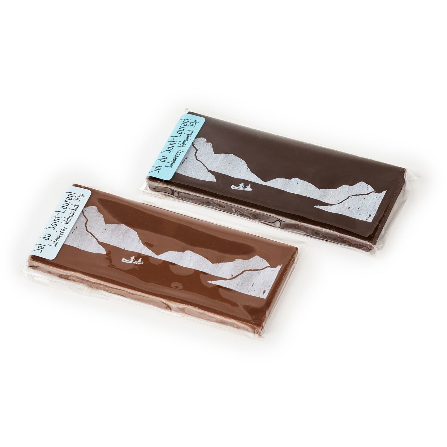 Tablette motif Lac et canot chocolat lait ou noir - sel du St-Laurent