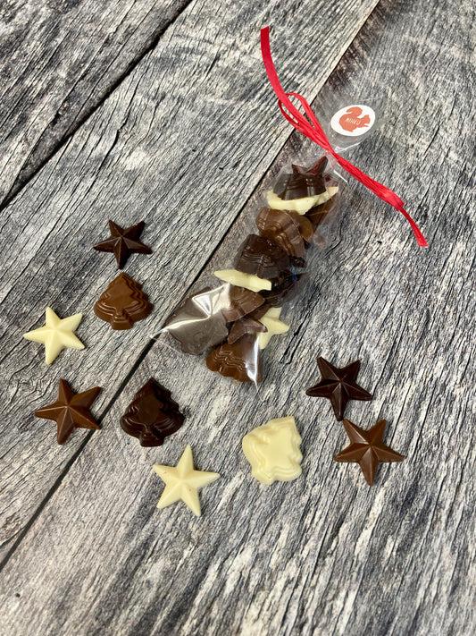 Sachet de sapins et d'étoiles en chocolat
