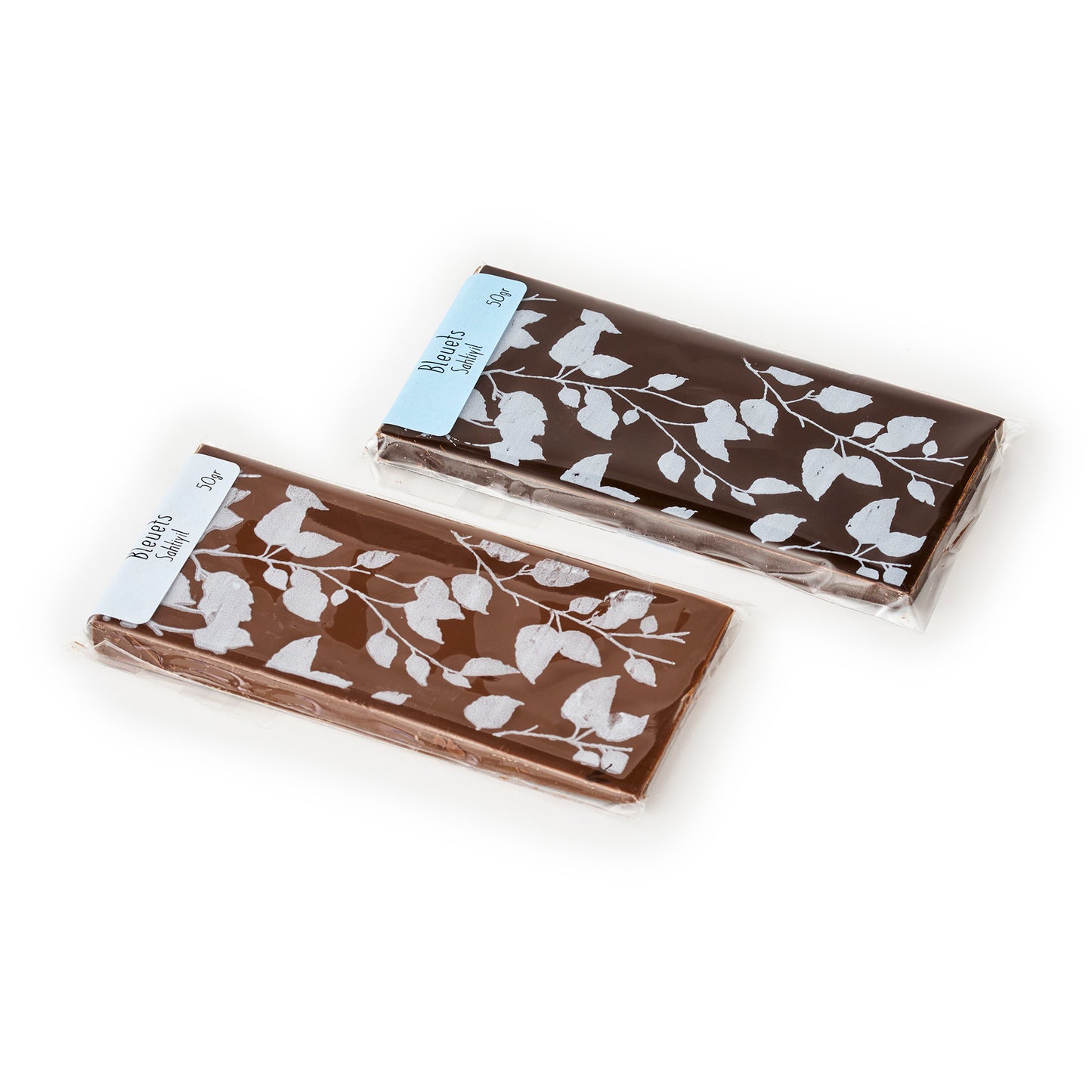 Tablette motif feuilles chocolat lait ou noir - bleuets sauvages